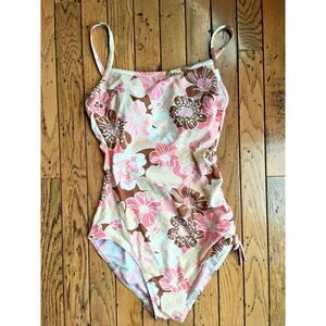 LADIES ONE PIECE SWIMSUIT Pink and Brown‎ Flowers CUTE! CHRISTINA SIZE M